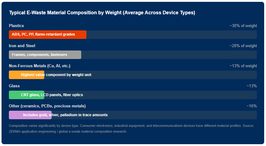 Typical E-Waste Material Composition by Weight (Average Across Device Types)